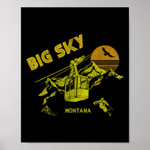 Big Sky Montana Distressed Retro Skiing Tee Poster