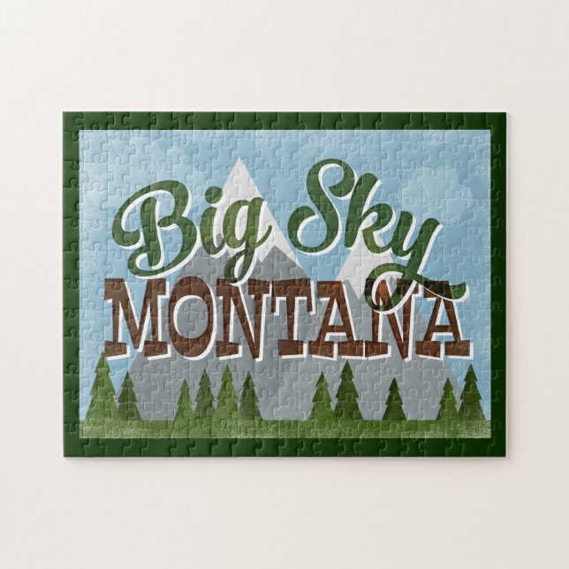 Big Sky Montana Fun Retro Snowy Mountains Jigsaw Puzzle (Horizontal)