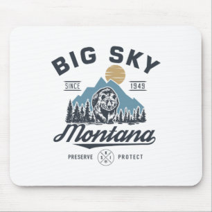 Big - Sky Montana Snow Skiing Trendy Retro Lodge  Mouse Pad