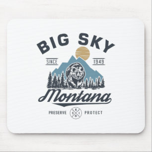 Big - Sky Montana Snow Skiing Trendy Retro Lodge  Mouse Pad