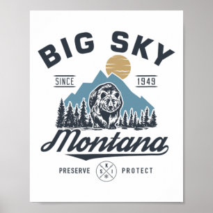 Big - Sky Montana Snow Skiing Trendy Retro Lodge Poster