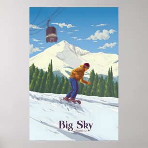 Big Sky Montana Snowboarding Travel Poster