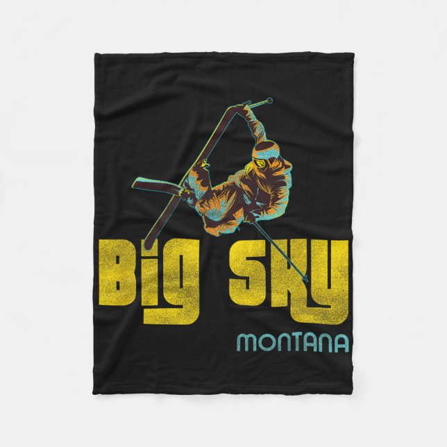 Big Sky Montana Vintage Skiing  Fleece Blanket (Front)
