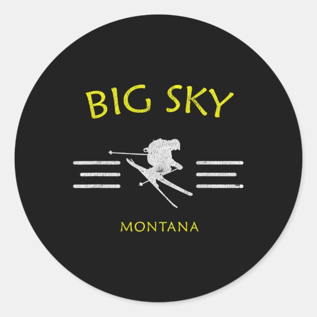 Big Sky Skiing Montana Ski Tee  Classic Round Sticker (Front)