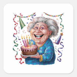 Big Smile Granny Birthday Square Sticker