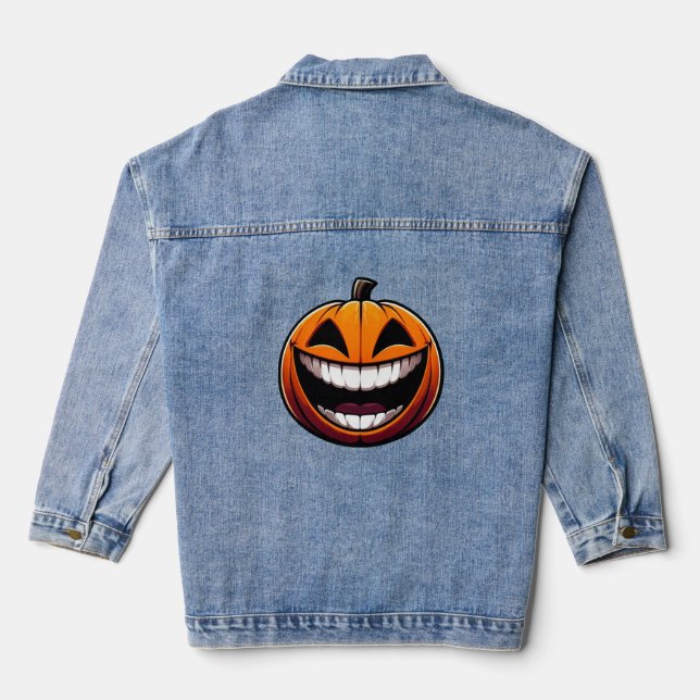 Big Smile Jack O Lantern - Halloween October Denim Jacket (Back)