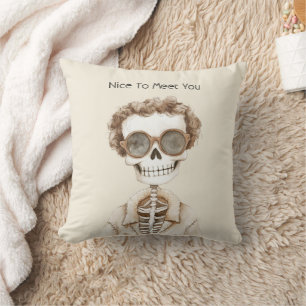 Big Smile Skeleton Glasses Nice To Meet You Cushion