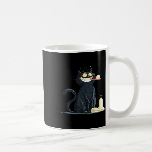 Big Smiling Cat With Toothbrush For Teeth Brushing Coffee Mug (Right)