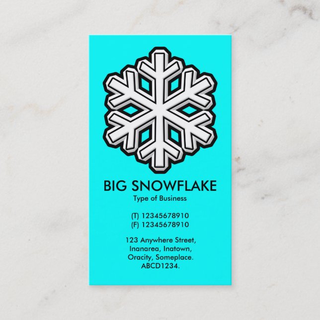 Big Snowflake - Cyan (00FFFF) Business Card (Front)
