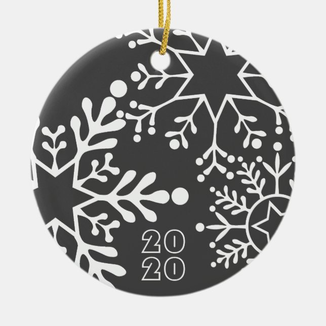 Big SNOWFLAKES Name & Date Christmas Ceramic Ornament (Front)