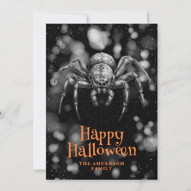 Big Spider Cobweb Happy Halloween Card (Front)