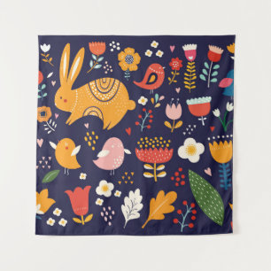 Big spring Easter collection of flowers, leaves, b Tapestry