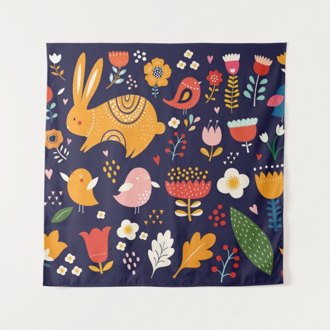 Big spring Easter collection of flowers, leaves, b Tapestry (Front)