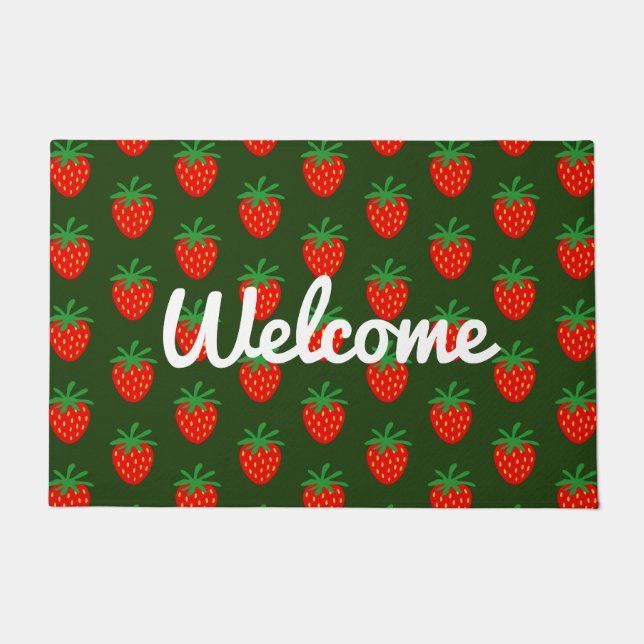 Big strawberry door mat with custom welcome text (Front)