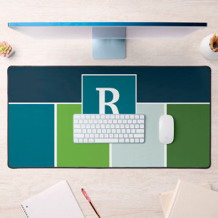 Big Stripes in blue and green with Monogram  Desk Mat