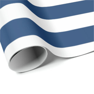 Big Stripes Lines Blue Navy White Minimal Wrapping Paper
