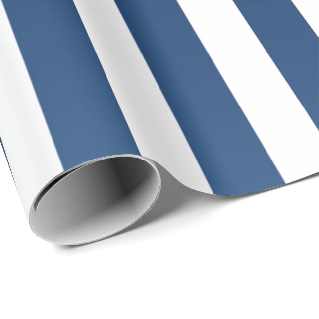 Big Stripes Lines Blue Navy White Wrapping Paper (Roll Corner)
