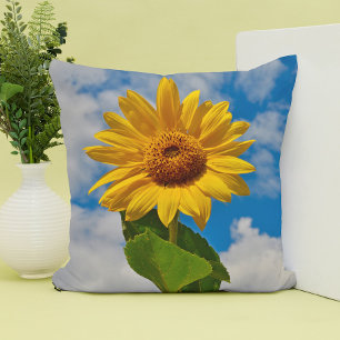 Big Sunflower Green and Yellow Flower Floral Photo Cushion