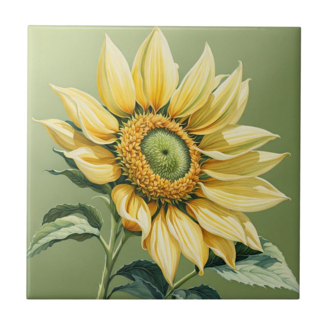 Big Sunflower on Green Ceramic Tile (Front)