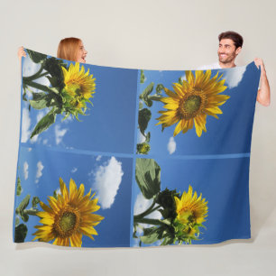 big sunflower shines yellow blue sky white little fleece blanket