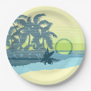 Big Sunset Stripe Hawaiian Surfer Paper Plate