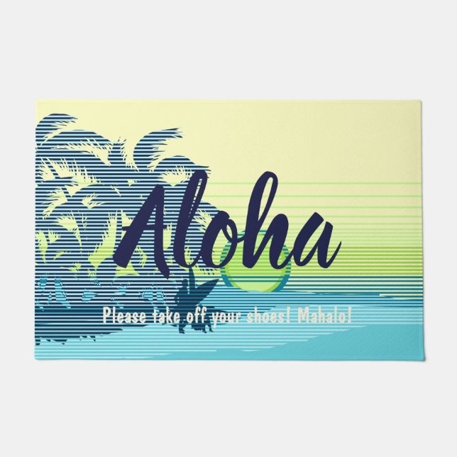Big Sunset Stripe Hawaiian Surfers Aloha Doormat (Front)