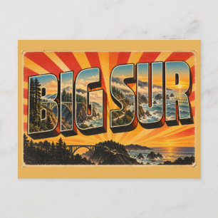 Big Sur California Coast Redwood Bridge Art Postcard