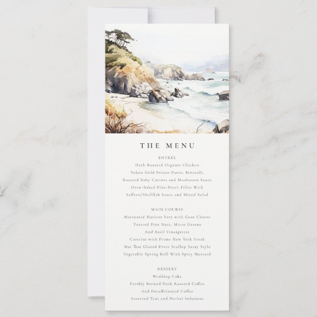 Big Sur, California Landscape Wedding Menu Card (Front)