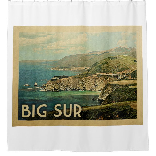 Big Sur California Vintage Travel Shower Curtain (Front)