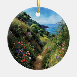 Big Sur California Watercolor Ceramic Ornament
