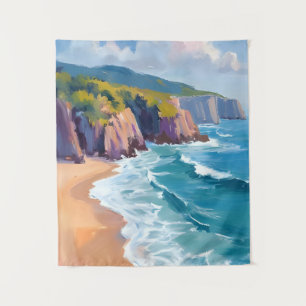 Big Sur, California Watercolor Coast Painting Tapestry