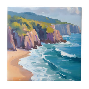Big Sur, California Watercolor Ocean Painting Ceramic Tile
