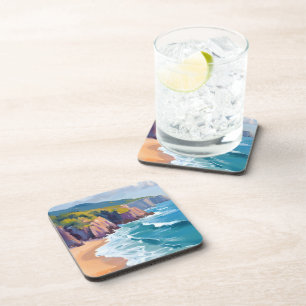 Big Sur, California Watercolor Ocean Painting Coaster