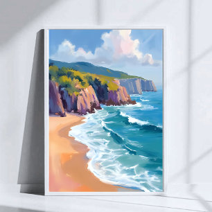 Big Sur, California Watercolor Ocean Painting Poster