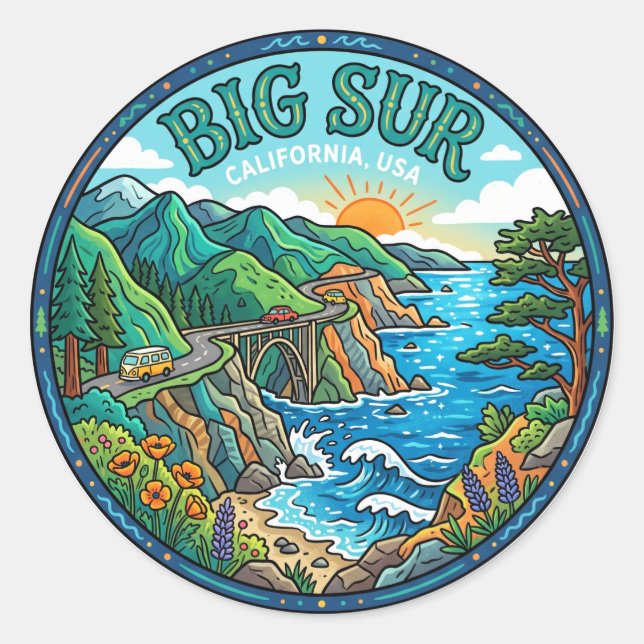 Big Sur USA Classic Round Sticker (Front)