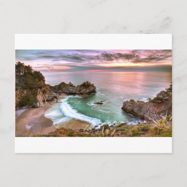 Big Sur Waterfall Sunset Postcard (Front)