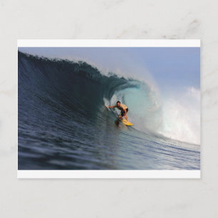 Big surf surfing wave tropical island postcard