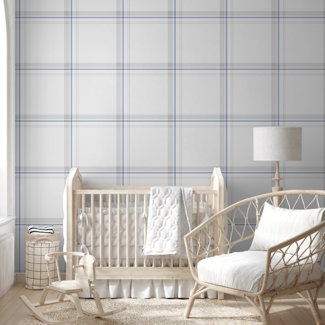 Big Tartan Plaid Gingham Chequered Blue Grey Wallpaper (Kids)
