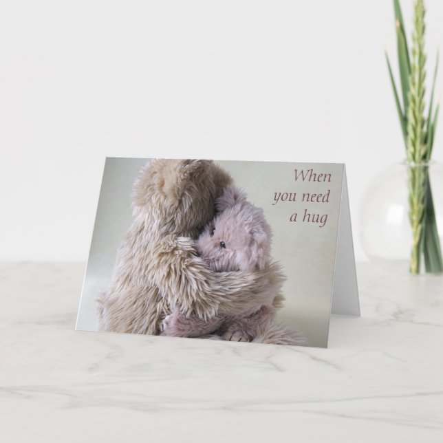 big teddy bear holds little bear card hug (Front)
