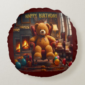 BIG TEDDYBEAR HAPPY BIRTHDAY ROUND CUSHION