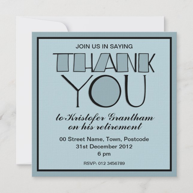 Big Thank You blue Retirement Invitation (Front)