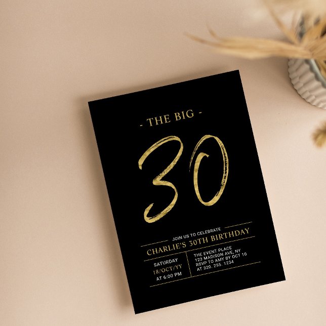 Big Thirty | Gold & Black 30th Birthday Party Invitation (Creator Uploaded)
