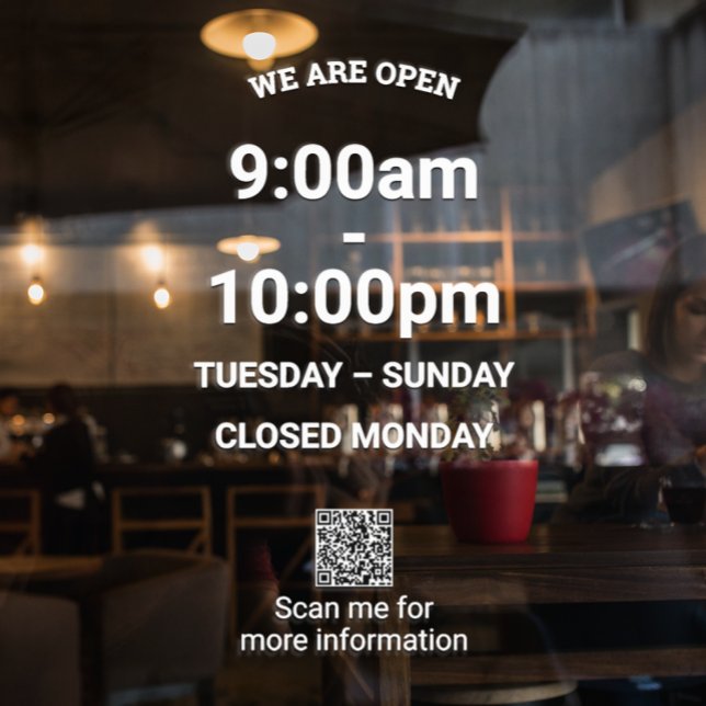 Big Time Modern White Store Hours with QR Code (Creator Uploaded)