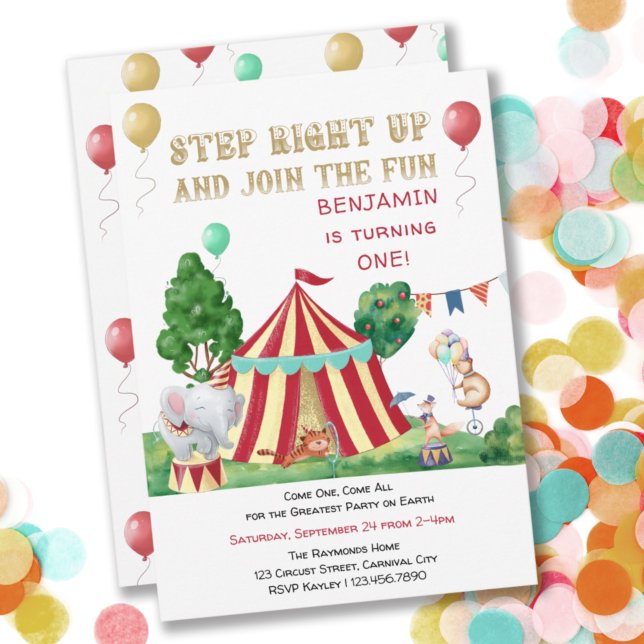 Big Top and Circus Animals 1st Birthday Invitation (Creator Uploaded)
