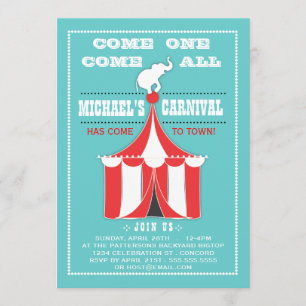 Big Top Carnival Birthday Party Turquoise   Red Invitation