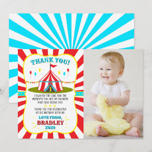 Big Top Circus Carnival 1st Birthday Photo Thank You Card