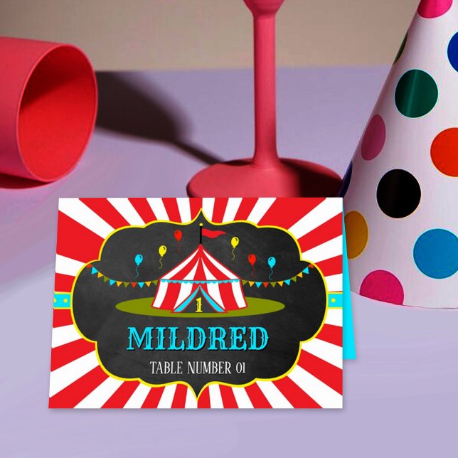 Big Top Circus Carnival 1st Birthday Place Cards (Creator Uploaded)