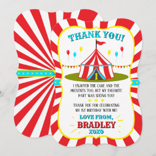 Big Top Circus Carnival 1st Birthday Thank You Card