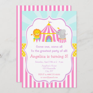 Big Top Circus Carnival Birthday in Pink Invitation