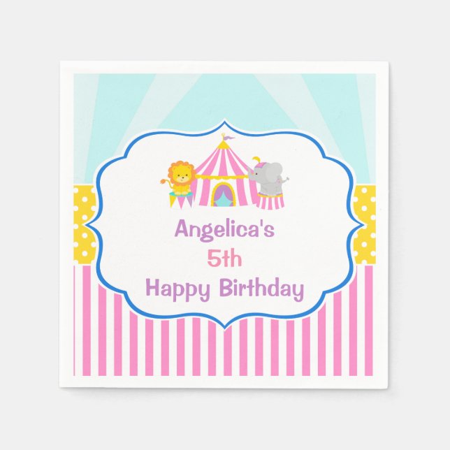 Big Top Circus Carnival Birthday in Pink Napkin (Front)